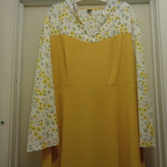 CURVY GIRL RETRO STYLED MUSTARD W PRINT MAXI DRESS BY SHEIN 3 X - Picture 3 of 6